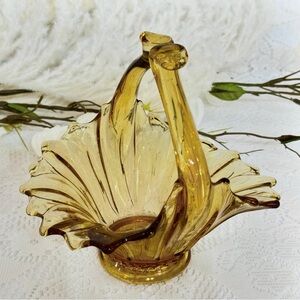 Sunflower Yellow Art Glass Handblown Basket